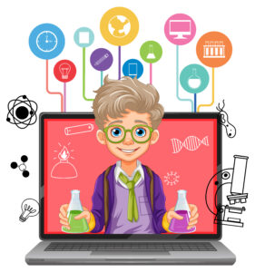 Email/sms/Whatsapp Marketing young scientist with lab equipment